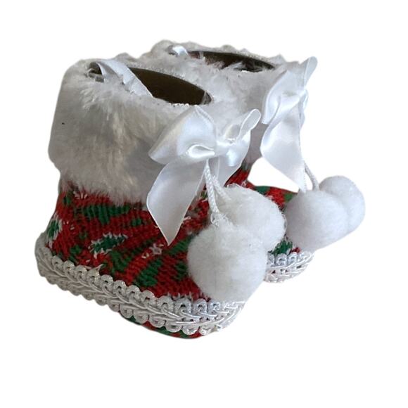 Christmas Set/4 Knit Booties Christmas Ornament 2 X 3 X 2" - Picture 7 of 7